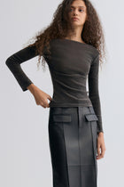 Sheen Velvet Mesh Top Steel Grey