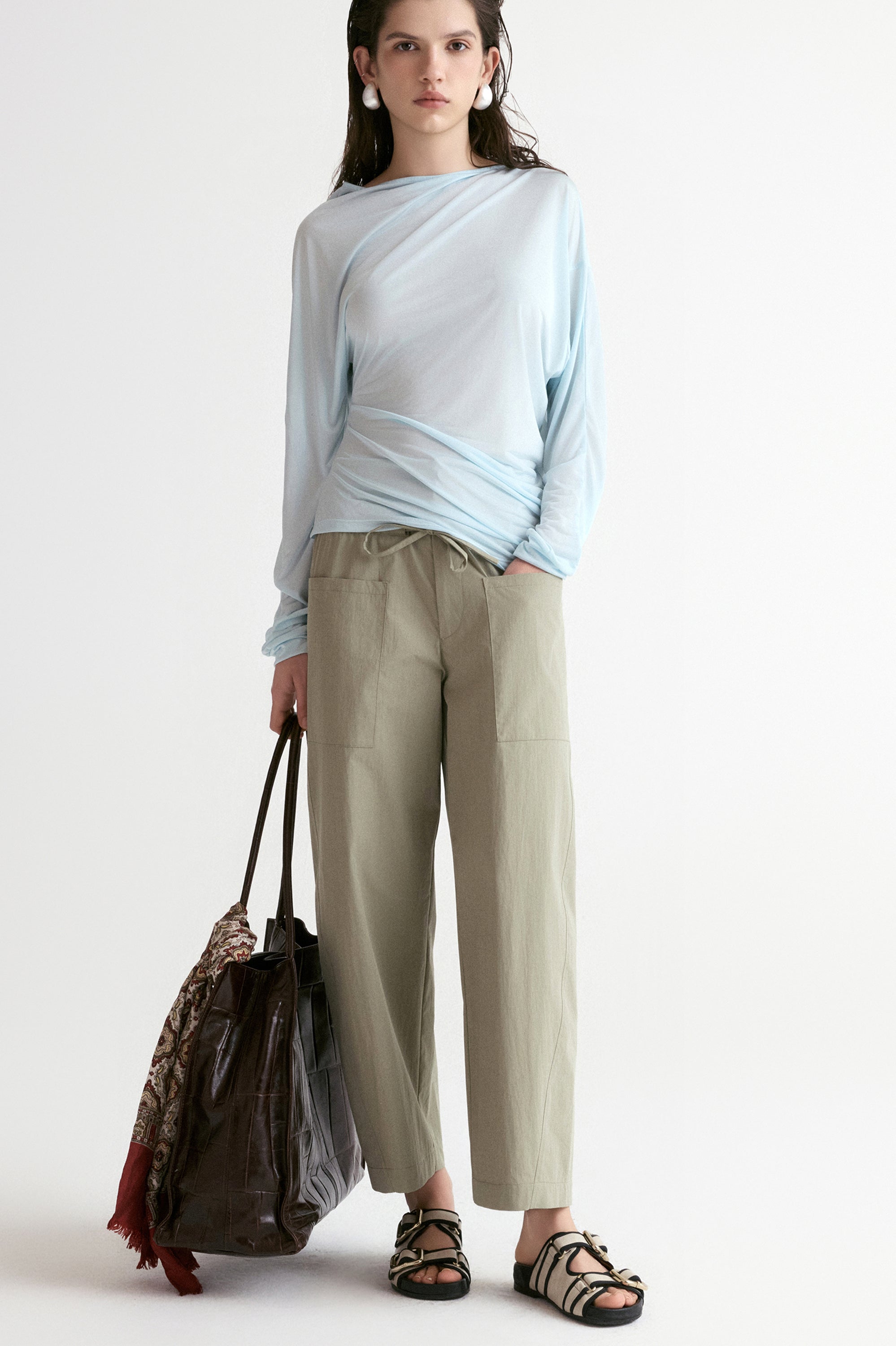 Double Waist Trousers-Khaki
