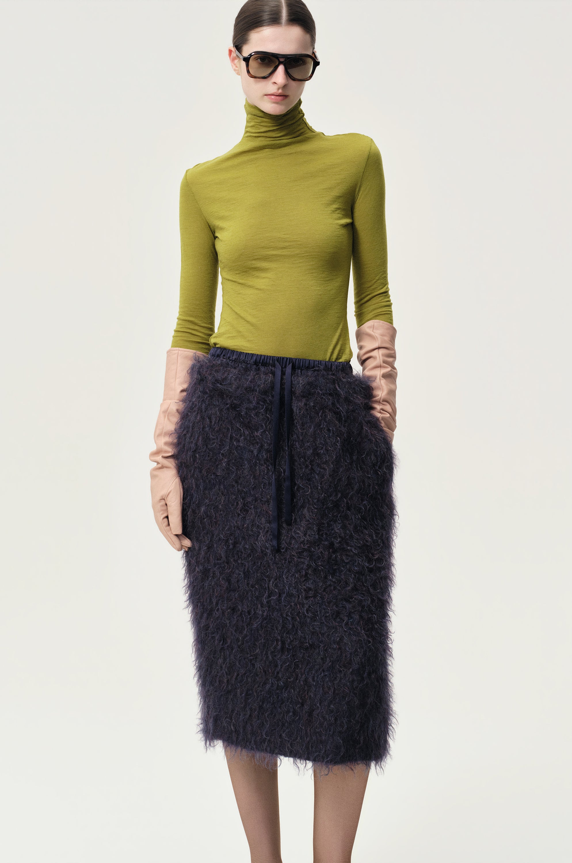 BOUCLÉ Mohair Midi Skirt Midnight