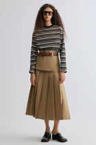 Double-layered Pleated Gabardine Skirt Camel