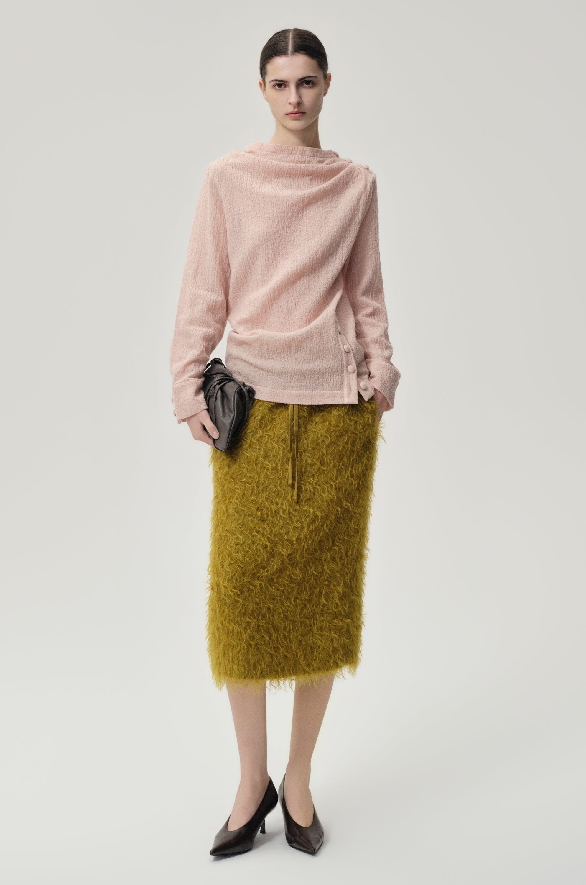 BOUCLÉ Mohair Midi Skirt Olive