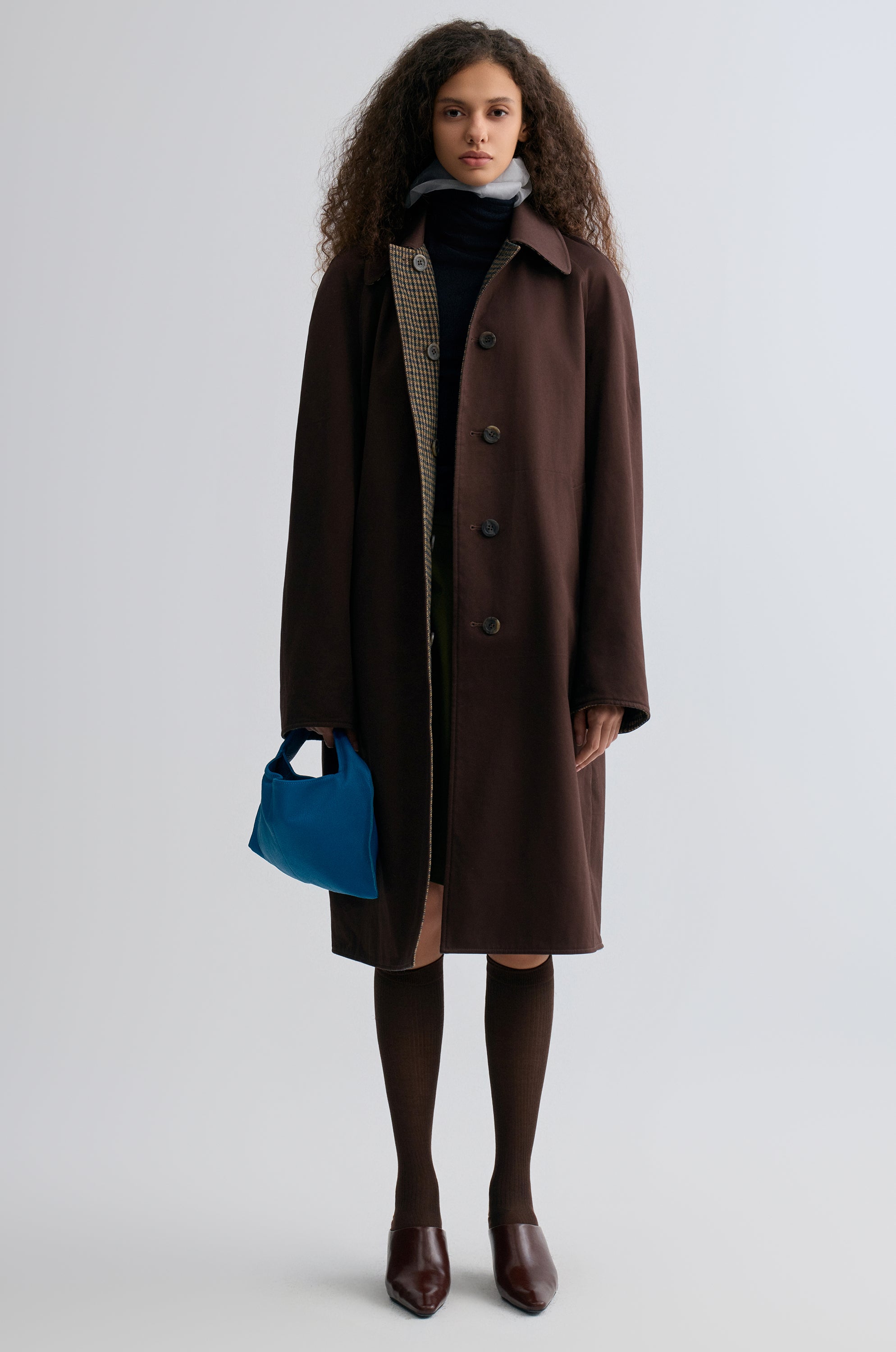 Reversible Twill and Check Trench Coat