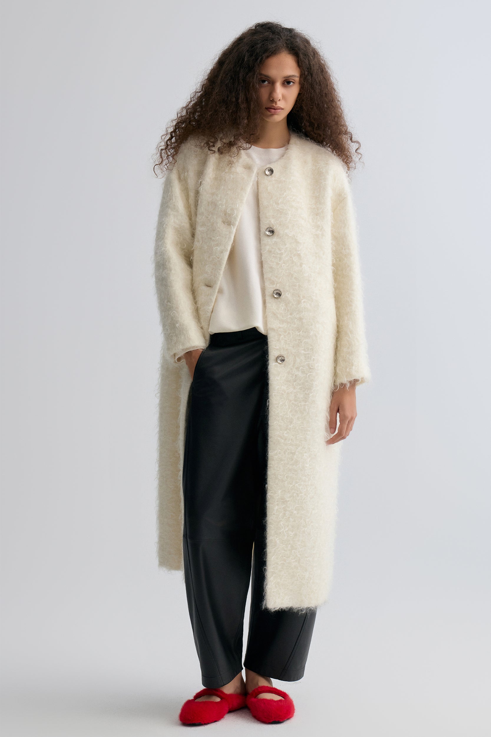 Clara Collarless Coat Cream