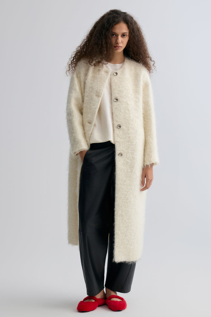 Clara Collarless Coat Cream