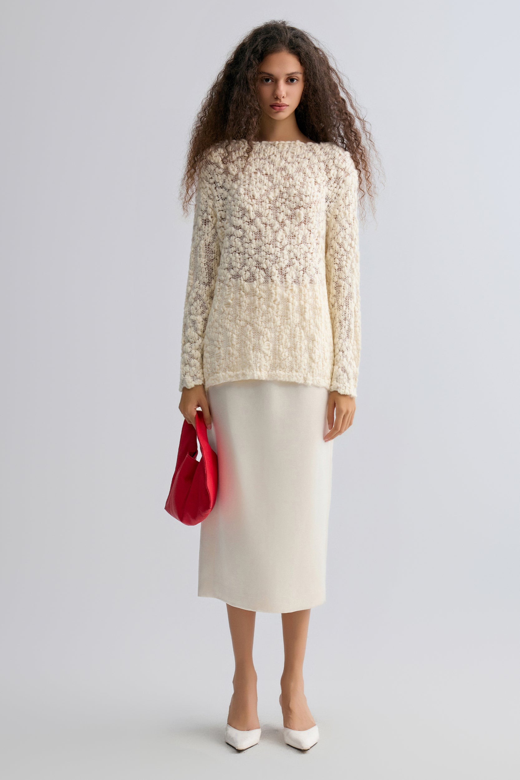 Textured Chunky-knit Sweater Cream