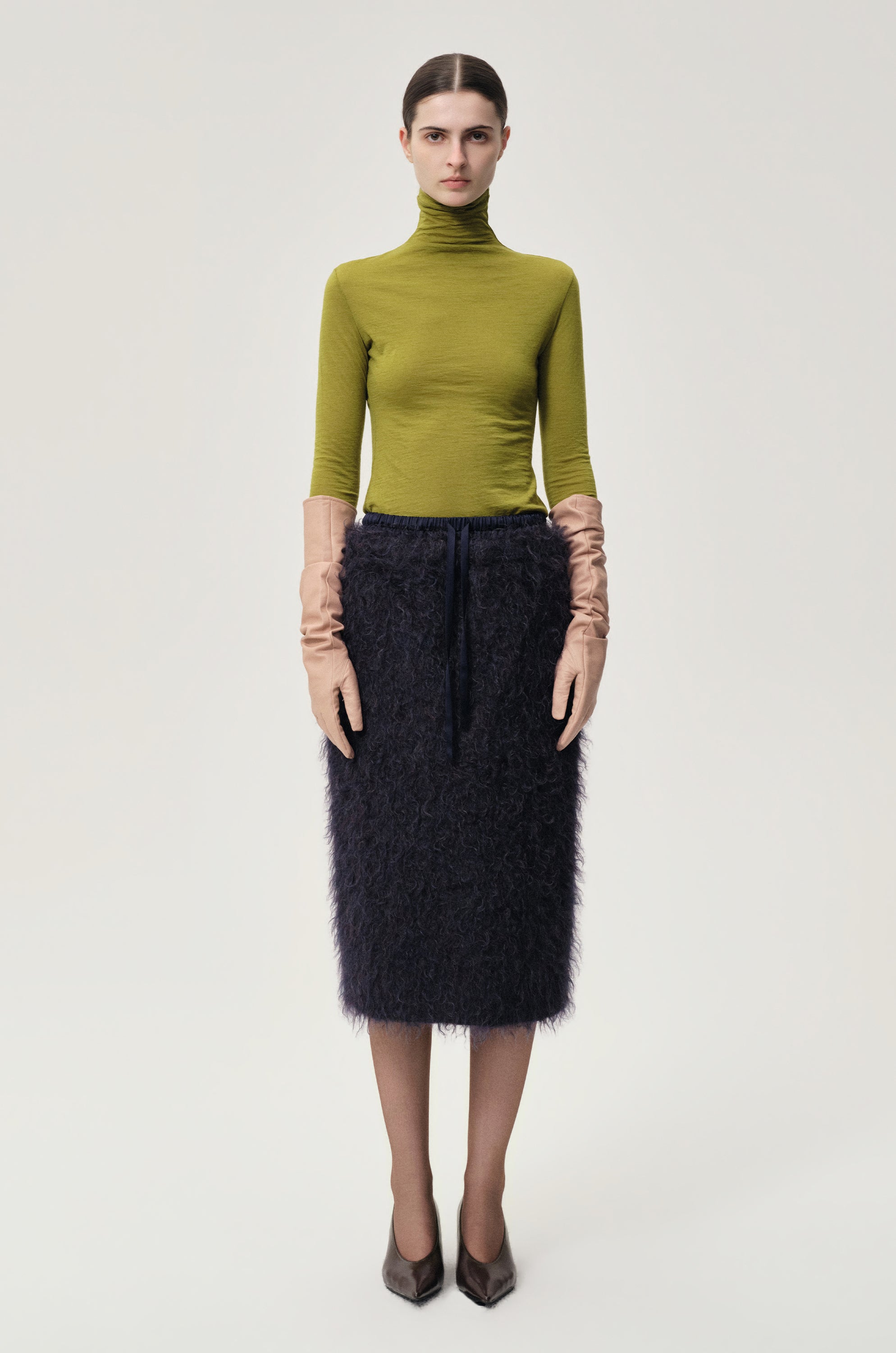 Open-back Wool Jersey Top Olive Green