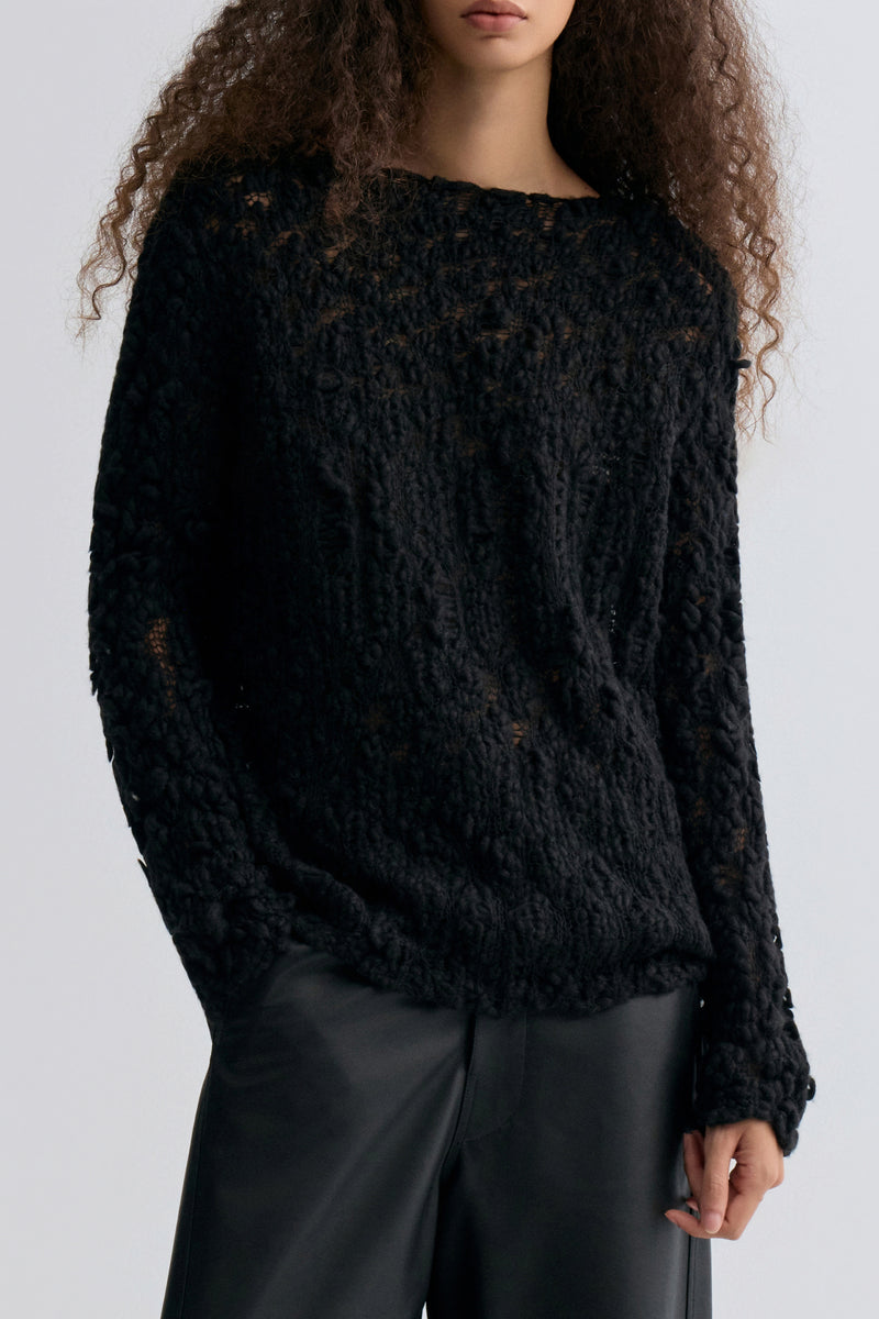 Textured Chunky-knit Sweater Black
