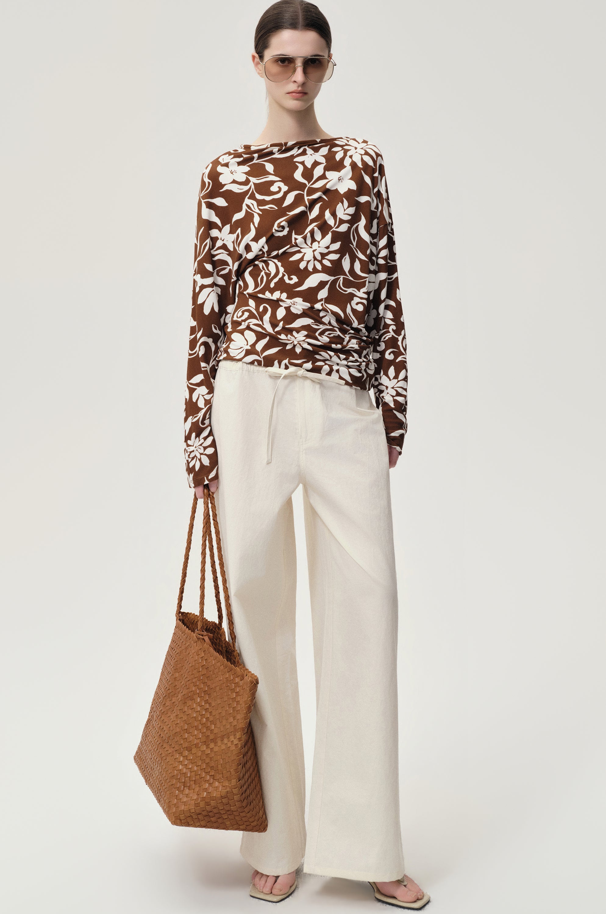 Mai Draped Viscose Jersey T-shirt Brown