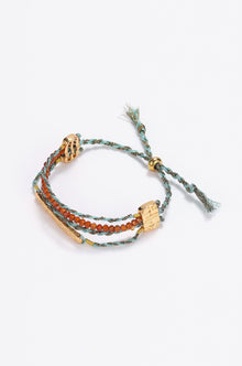 Gleam Set of three gold and silk bracelet Red