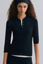 Superfine Merino Wool Knit Henley Black