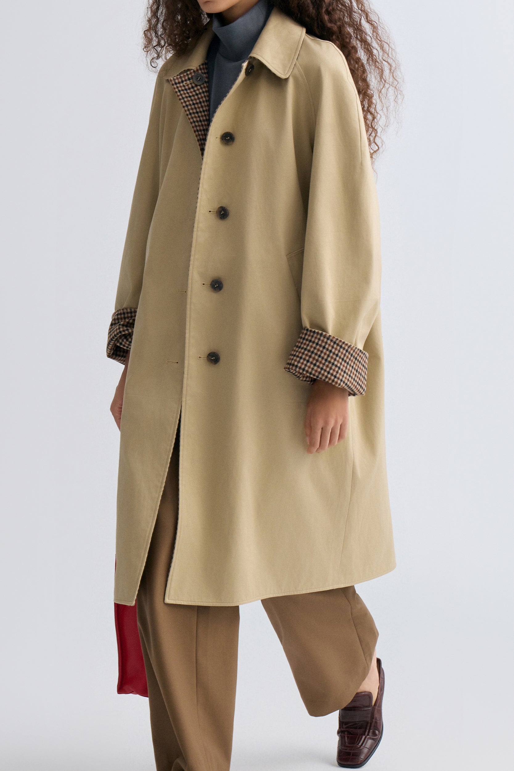 Reversible Twill and Check Trench Coat Beige | Front Row Shop