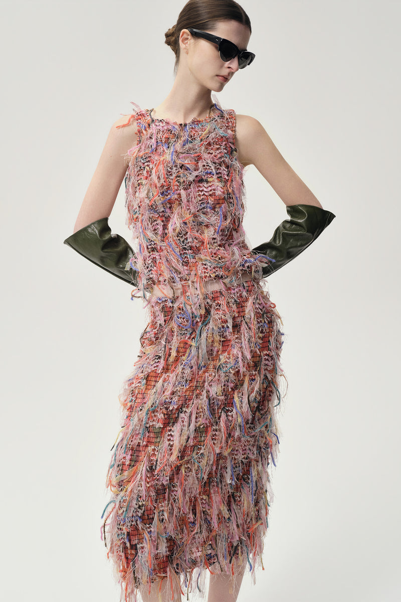 Julie Fringed Midi Skirt Pink