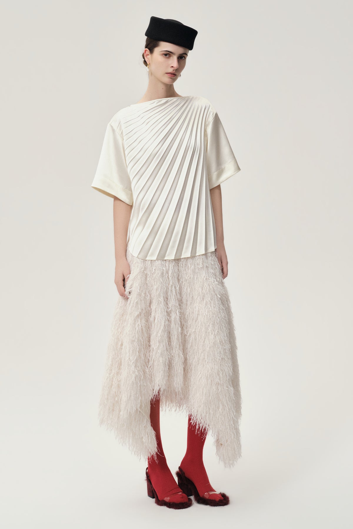 Asymmetrical Fringed Skirt Off-White
