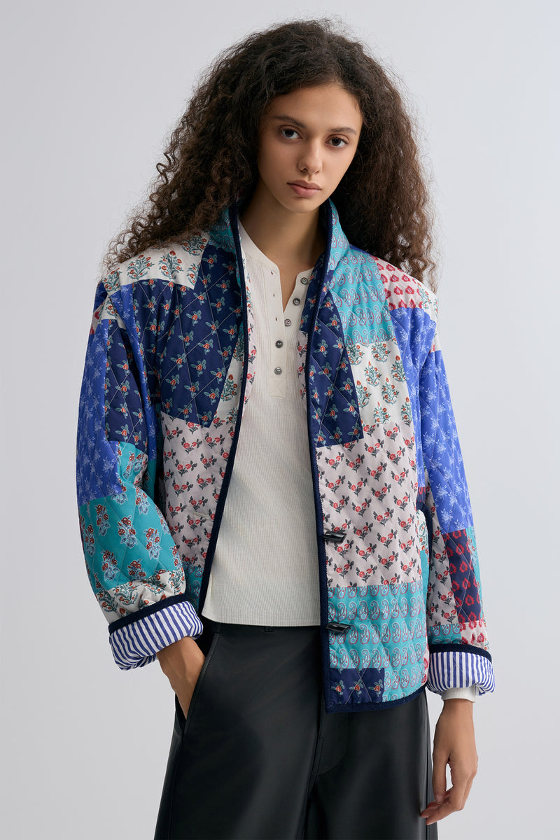 Patchwork Paisley Print Quilted Jacket Blue