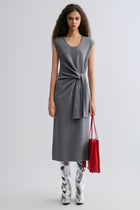 Knot-detail Knitted dress in Merino Wool  Grey melange