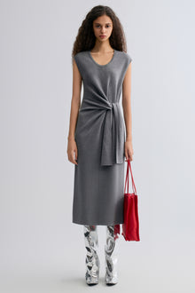 Knot-detail Knitted dress in Merino Wool  Grey melange