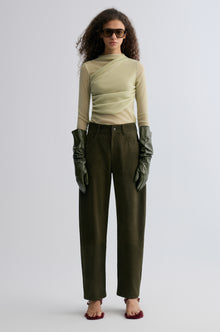 Velvet Mesh Asymmetric Draped Top Lime