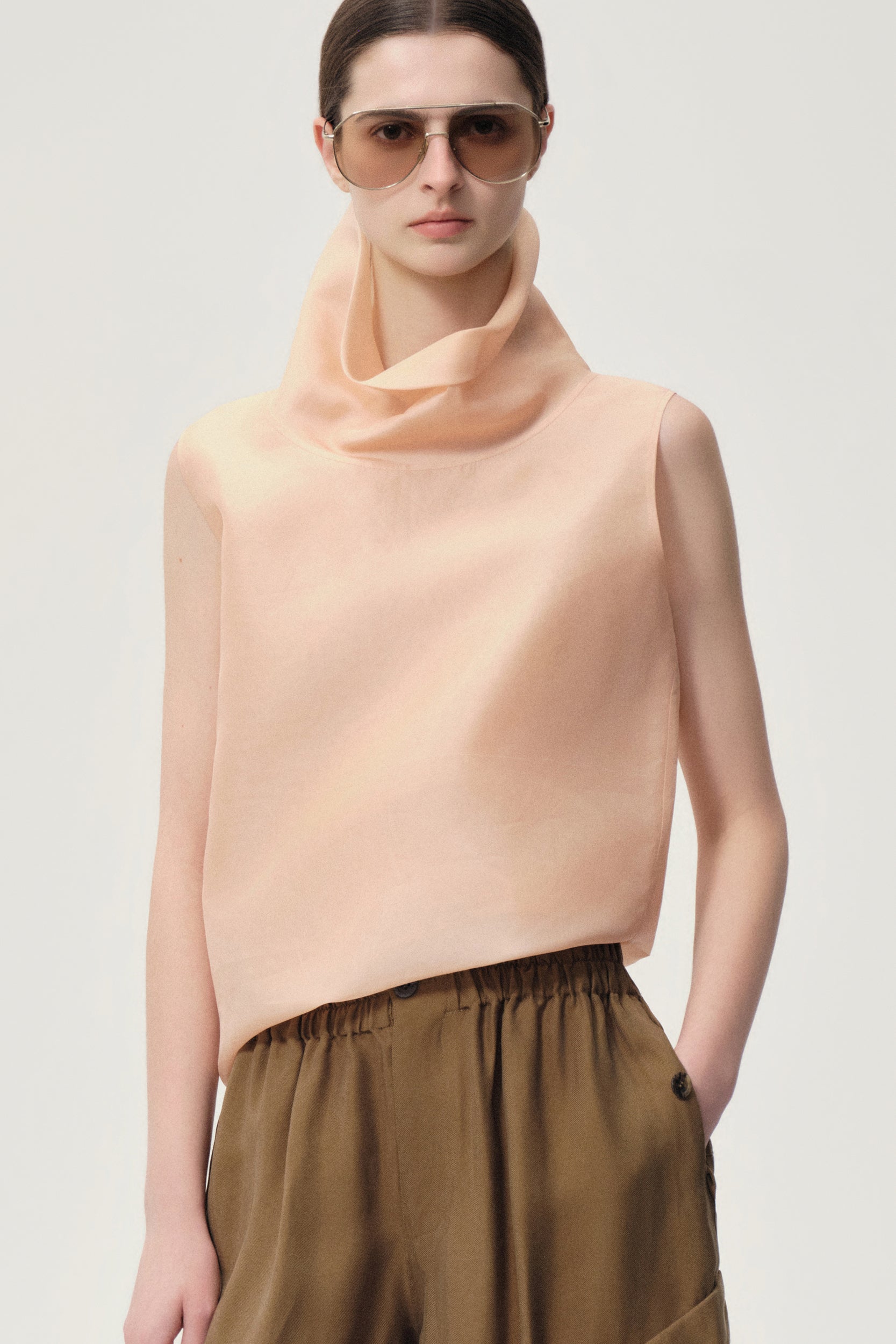 Silk Organza Turtleneck Top Blush
