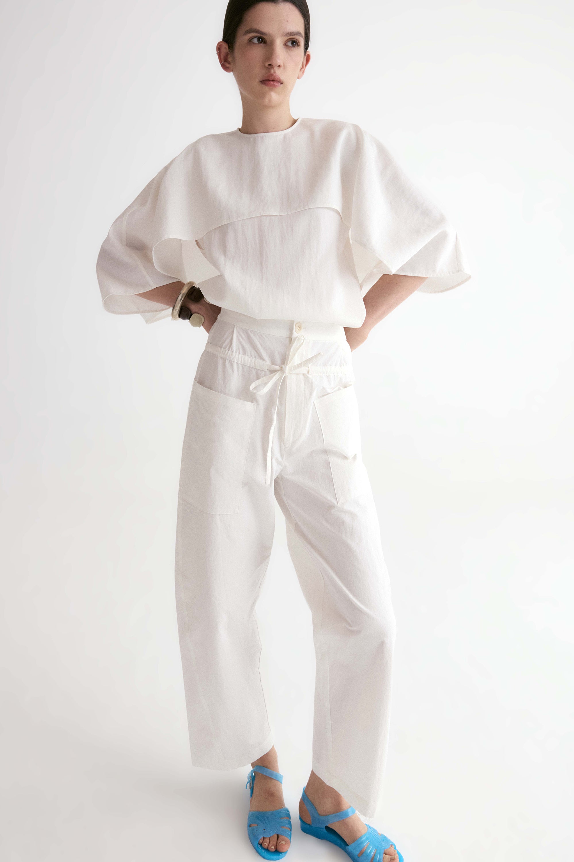Double Waist Trousers-White