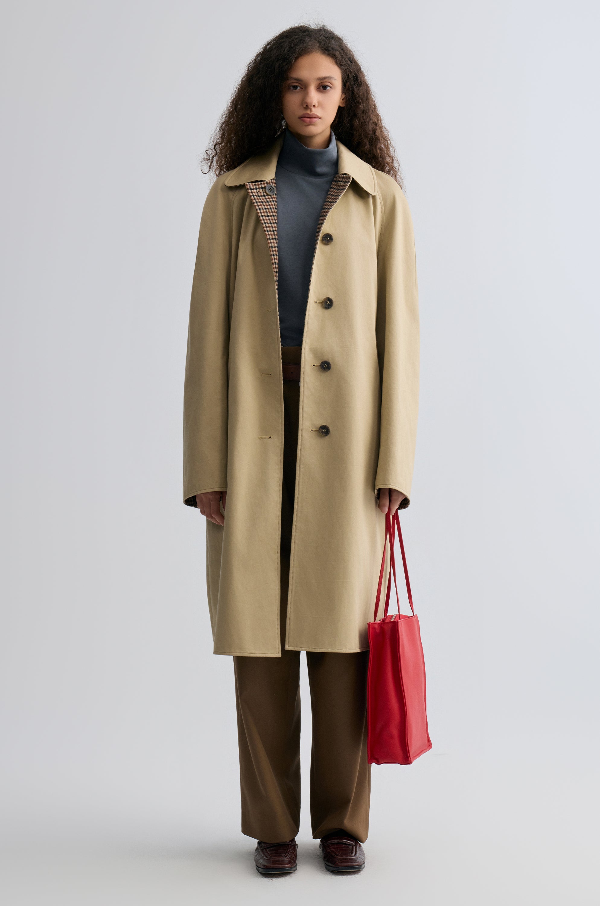 Reversible Twill and Check Trench Coat Beige | Front Row Shop