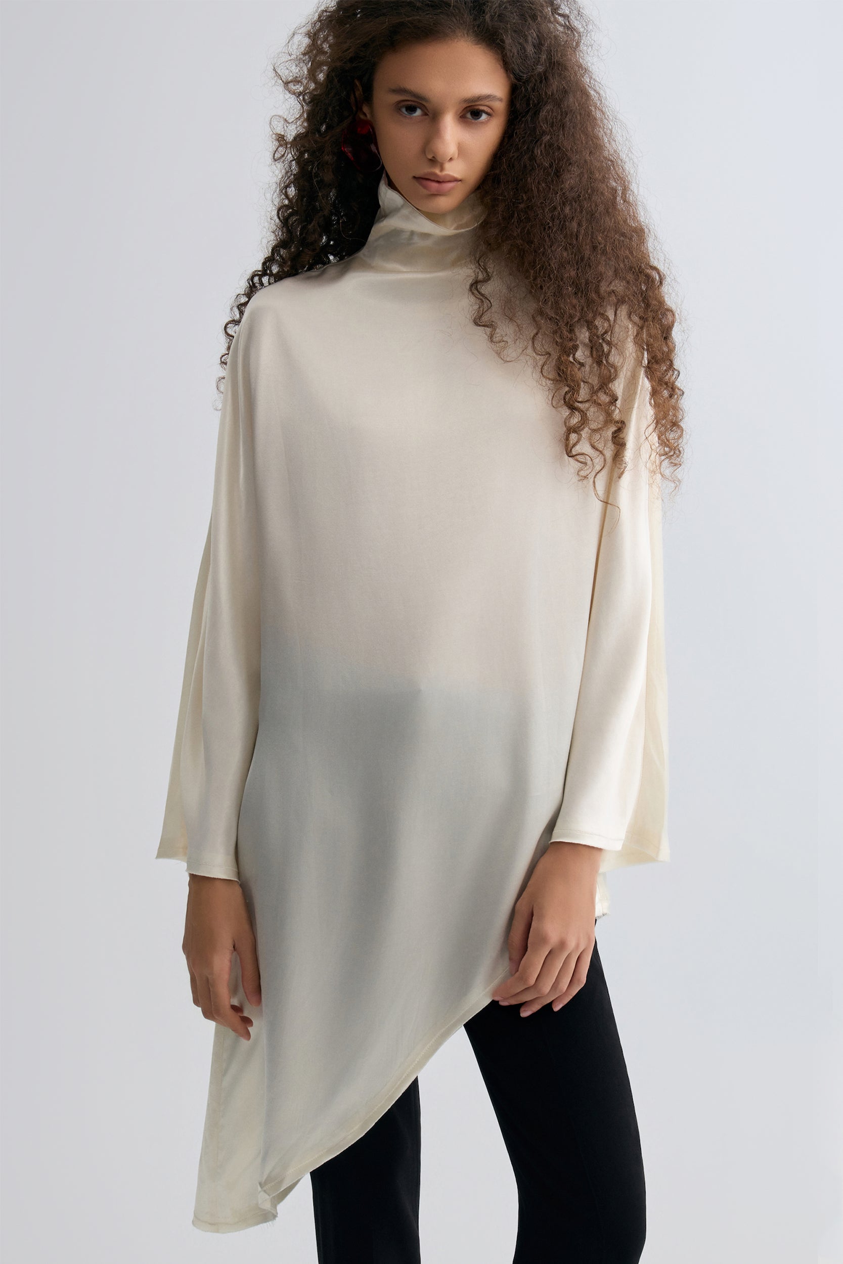 Asymmetric Slouch-neck Blouse Cream