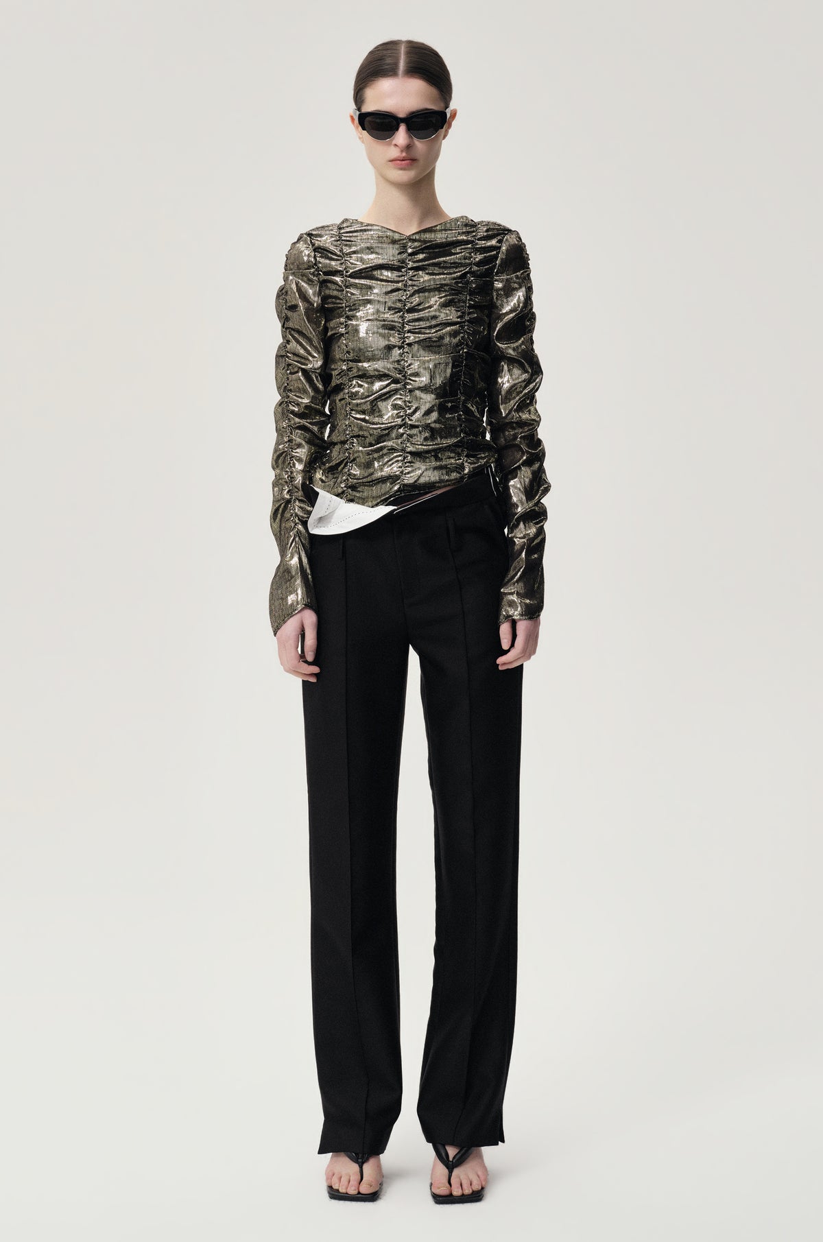 Cigarette Leg Trousers in Silk and Wool Black