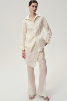 Crinkled Gauze Layered Skirt Trousers Ecru
