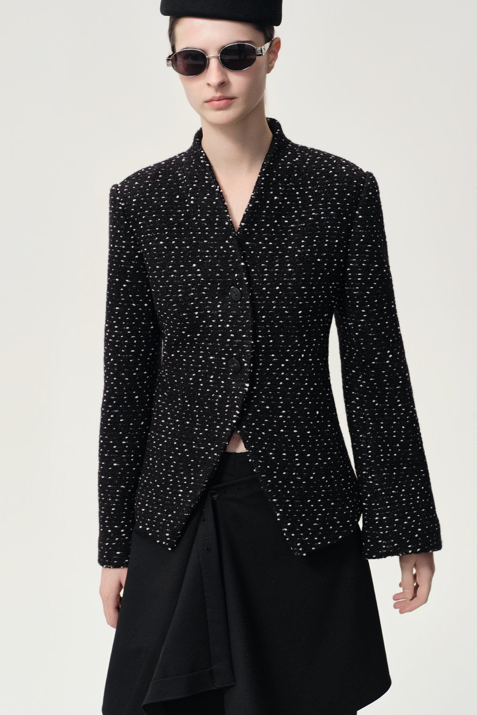 Collarless Sculptural Jacket Black