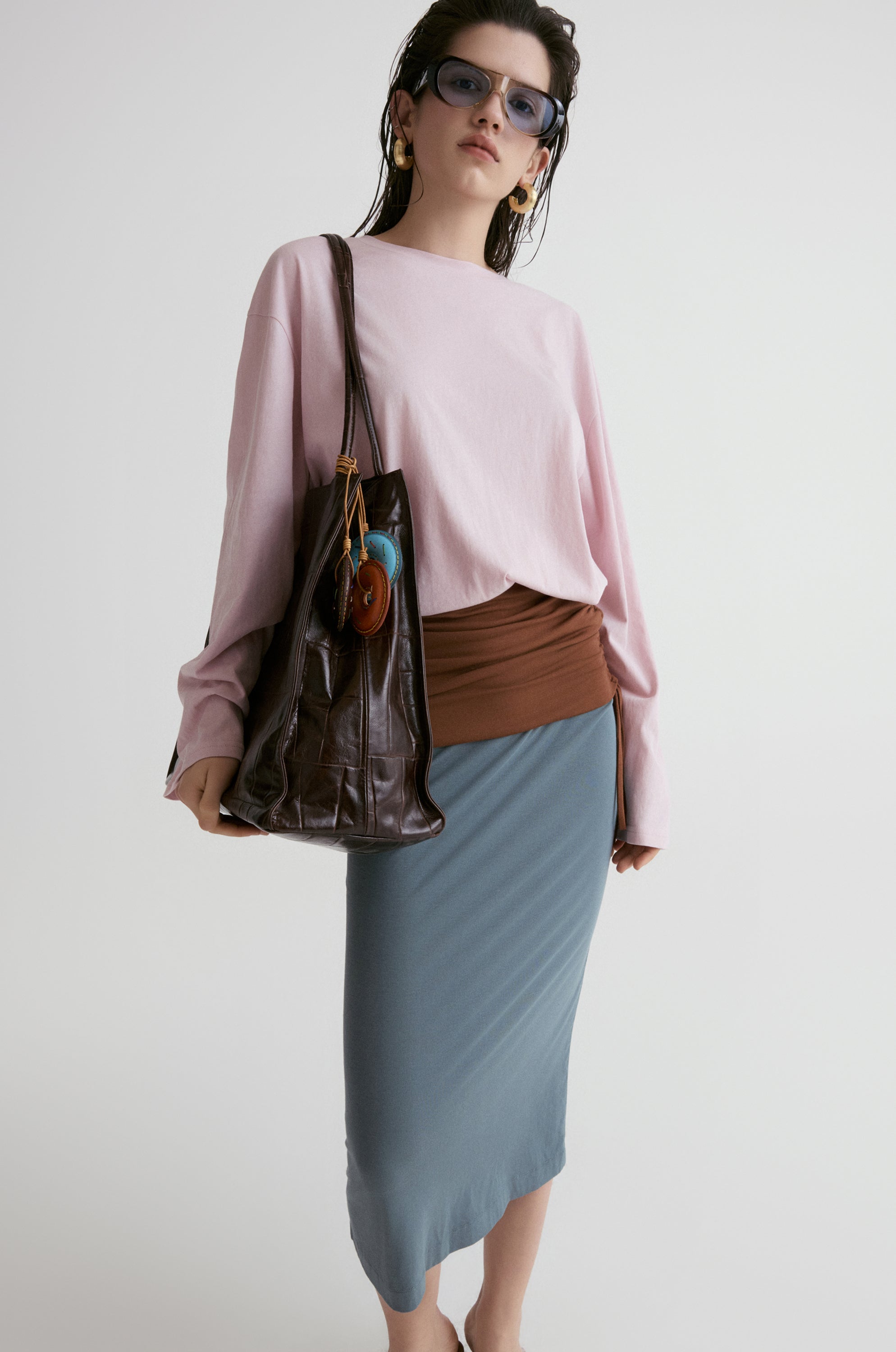 Rib Two-tone Skirt-Carbon Blue