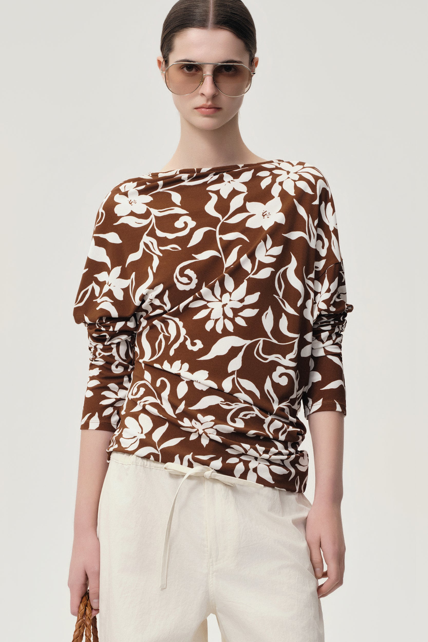 Mai Draped Viscose Jersey T-shirt Brown
