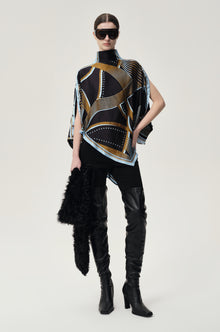 Scarf Print Top Black/Blue