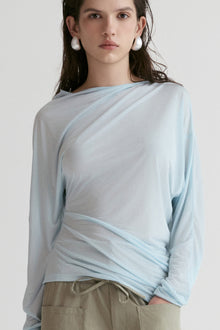 Luma Sheer Draped Top - Glacier Blue