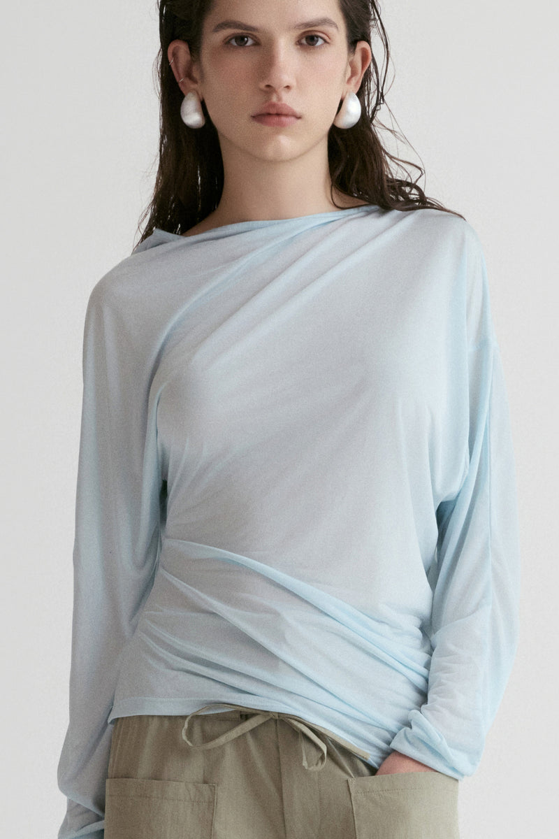 Luma Sheer Draped Top - Glacier Blue