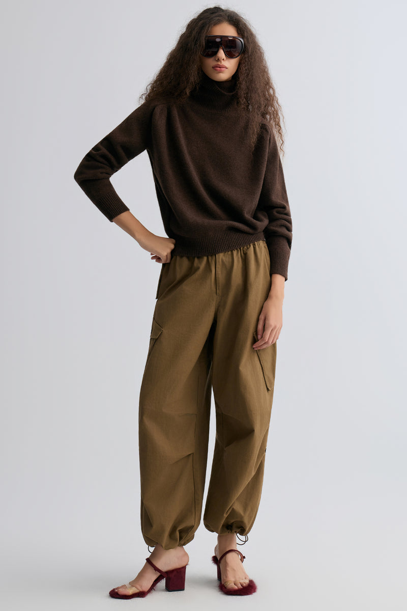 Wool and yak-blend Turtleneck Coffee Brown