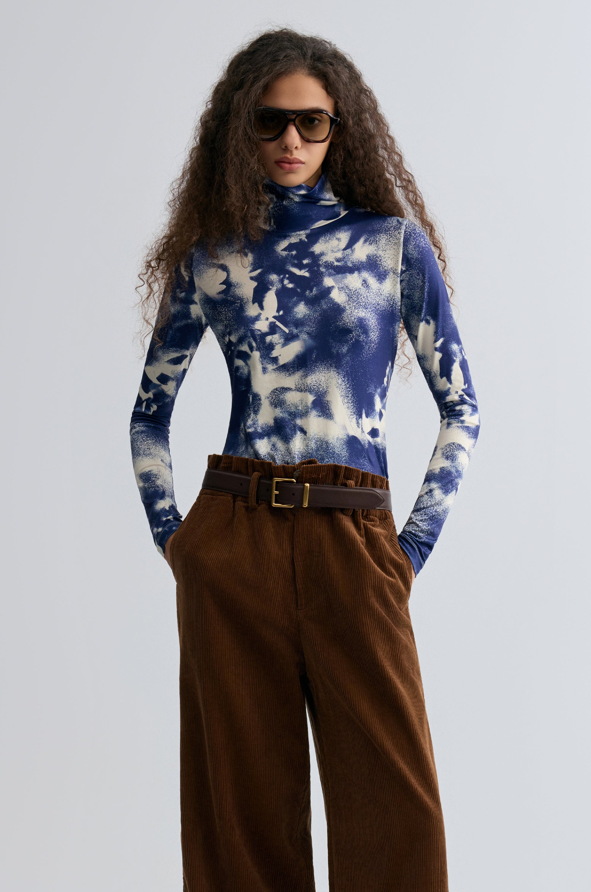Shadow Long Sleeve Turtleneck Top Navy
