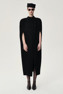 Double-faced Sculptural Wool Cape Coat Black