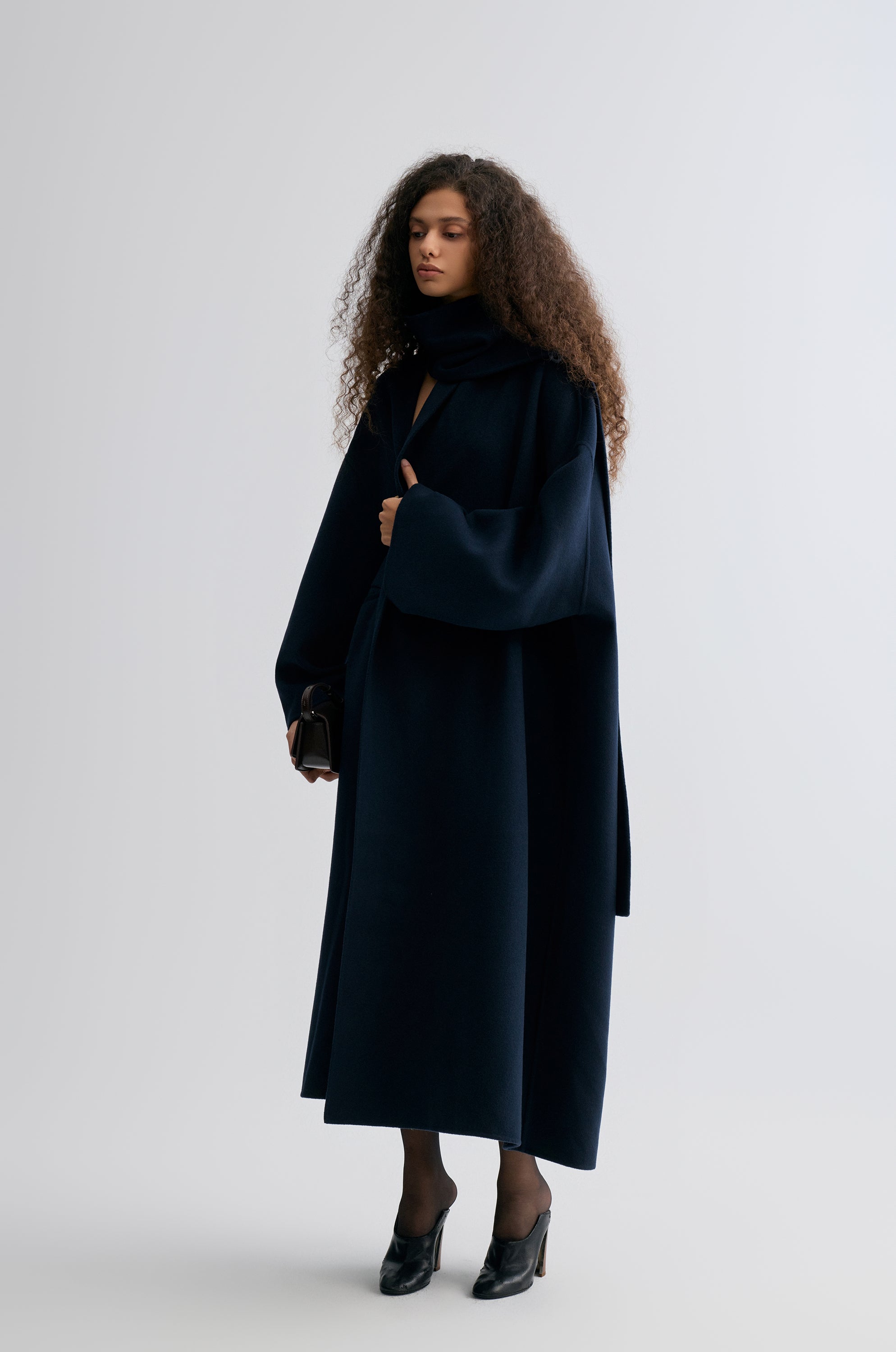 Oversized Double-faced Scarf Coat Navy
