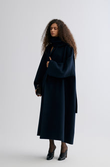Oversized Double-faced Scarf Coat Navy