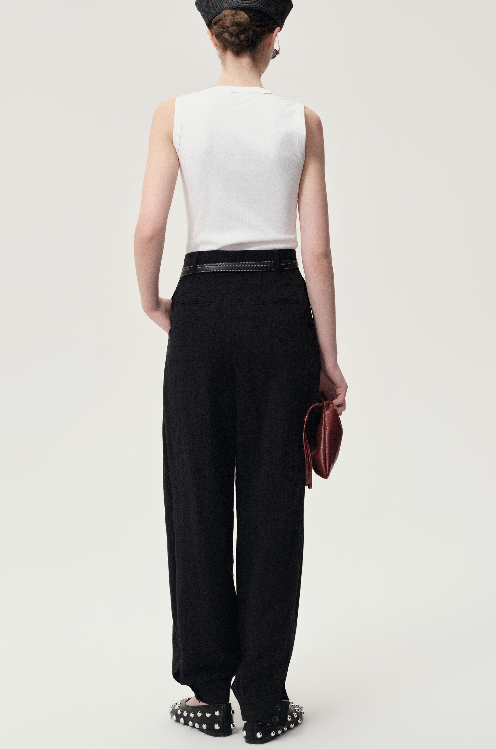 Balloon Pleat Trousers Black