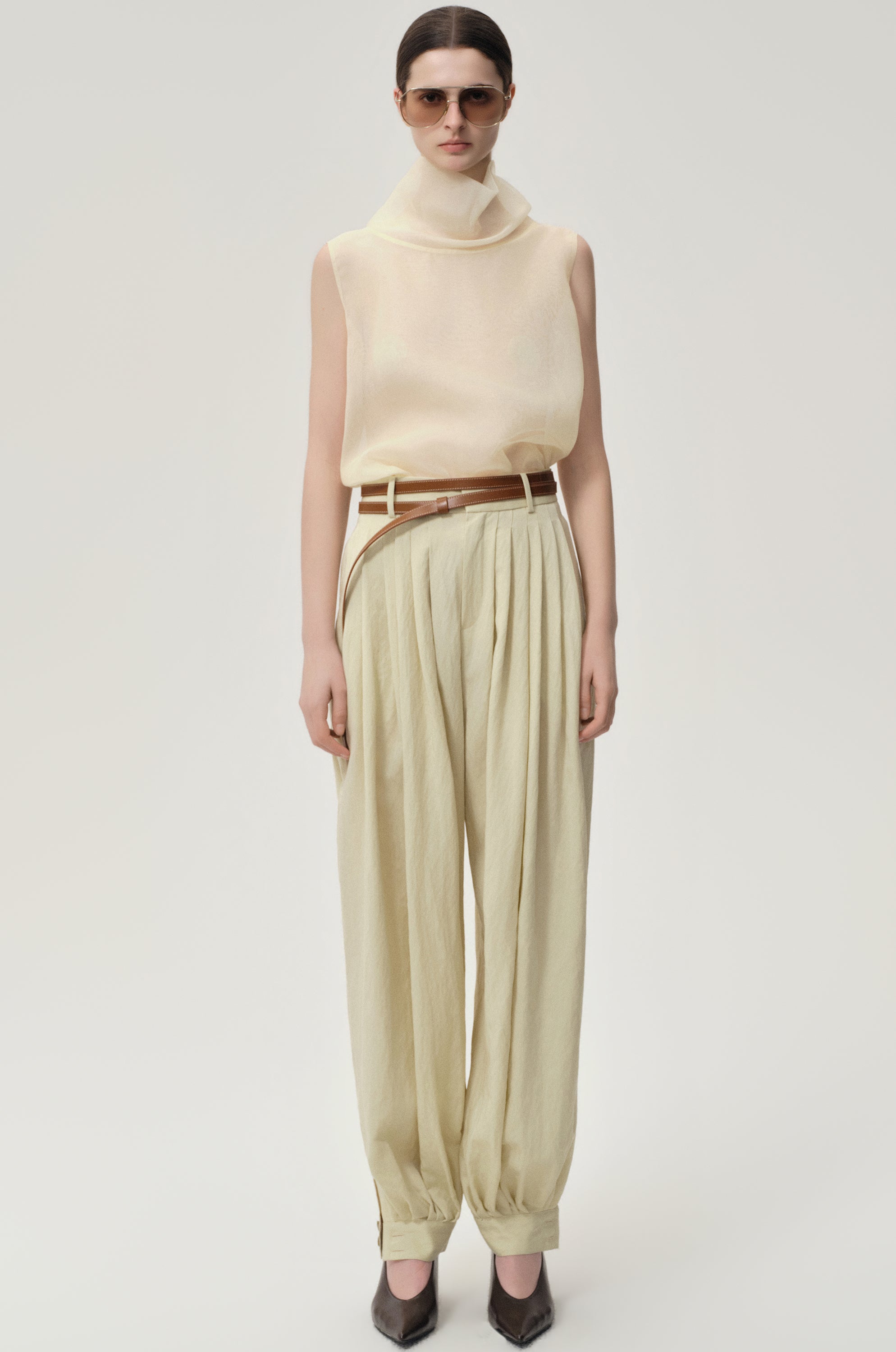 Silk Organza Turtleneck Top Butter