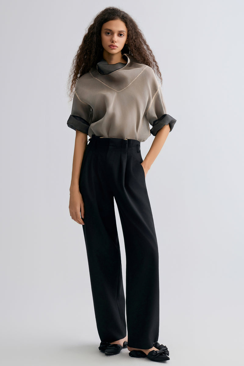 Two-tone Reversible Organza Blouse in silk Black