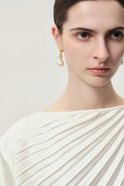 Sera gold-pleated sterling silver and pearls earrings