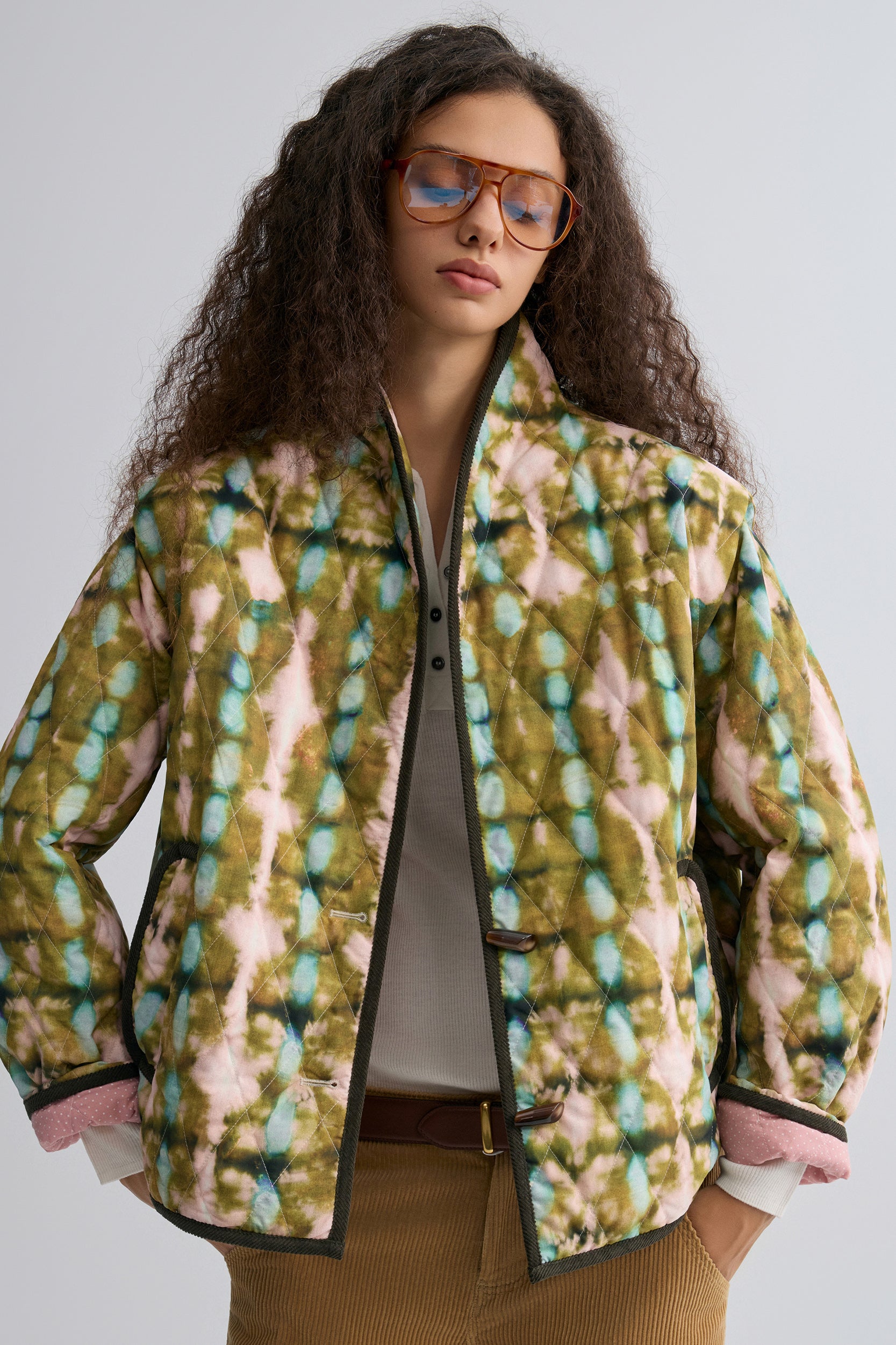 Tie-dye Bohemie Printed Quilted Jacket Mountain Green