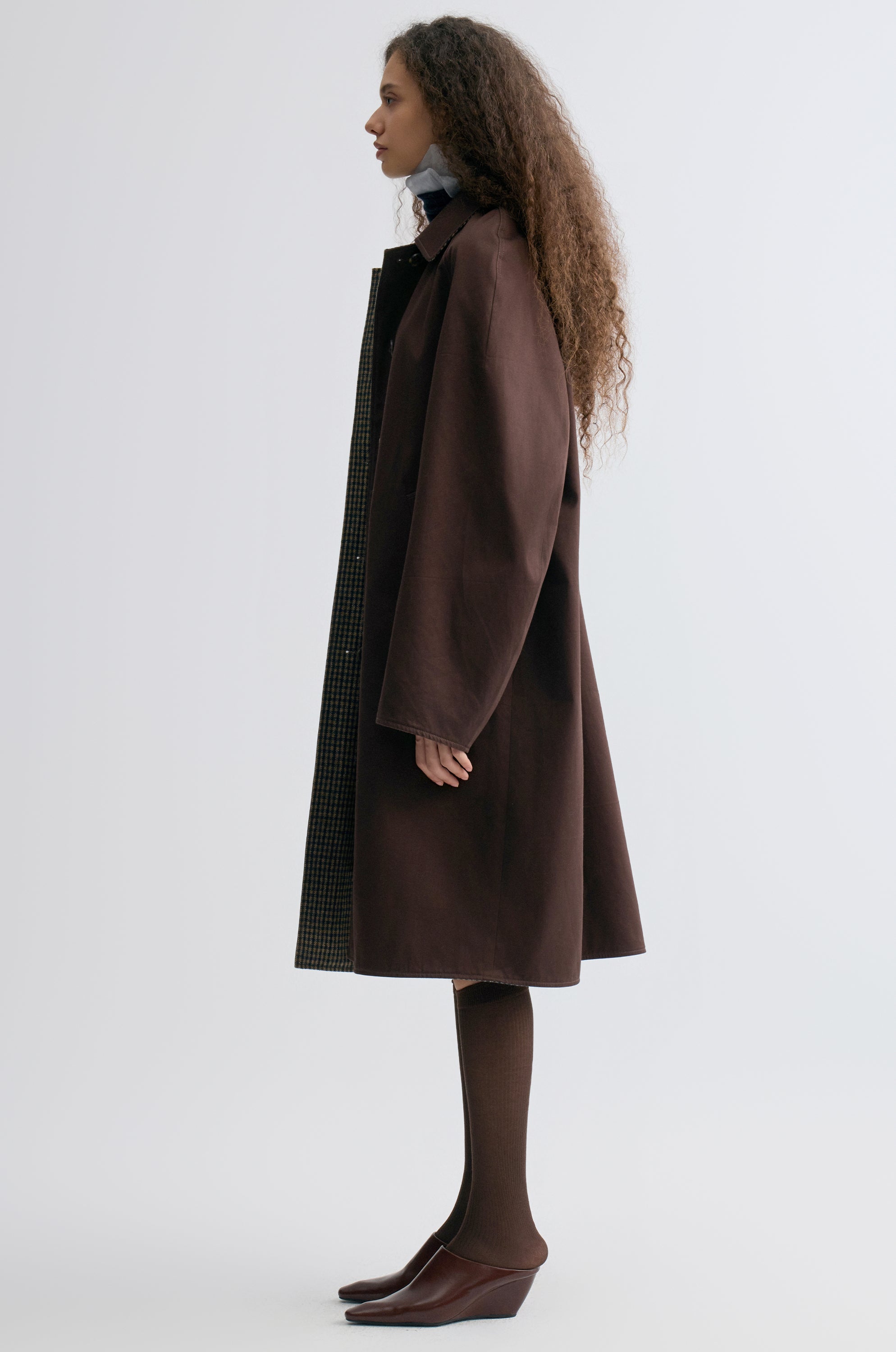 Reversible Twill and Check Trench Coat