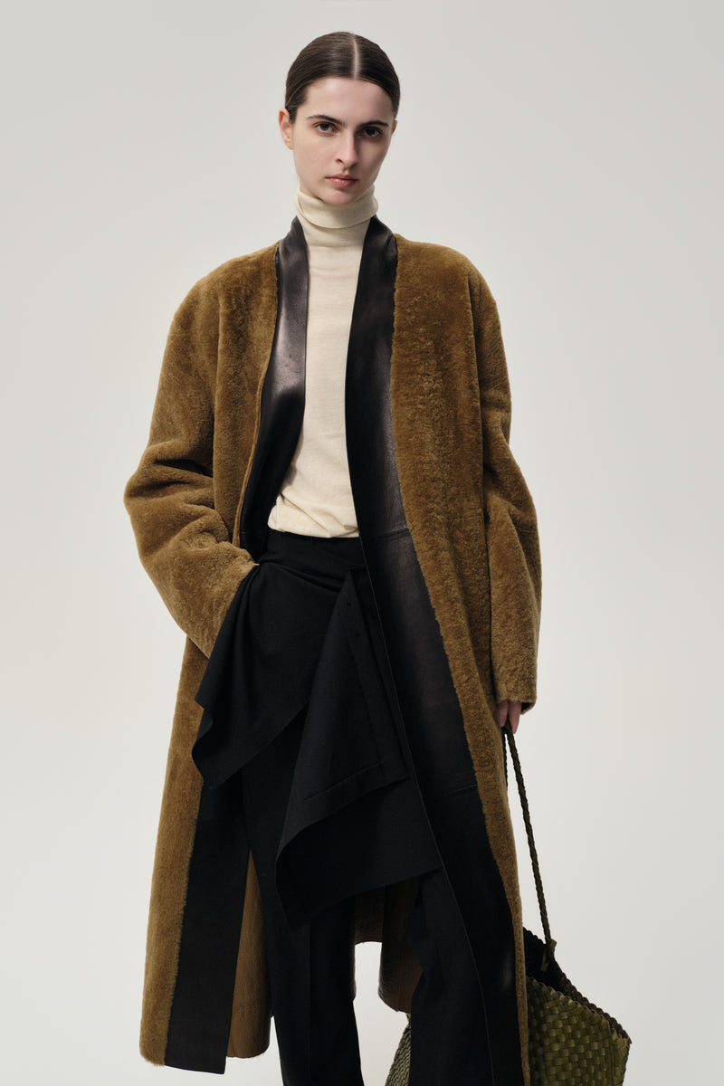 Cléo Shearing Robe Coat Tabacco/ Black