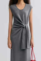 Knot-detail Knitted dress in Merino Wool  Grey melange