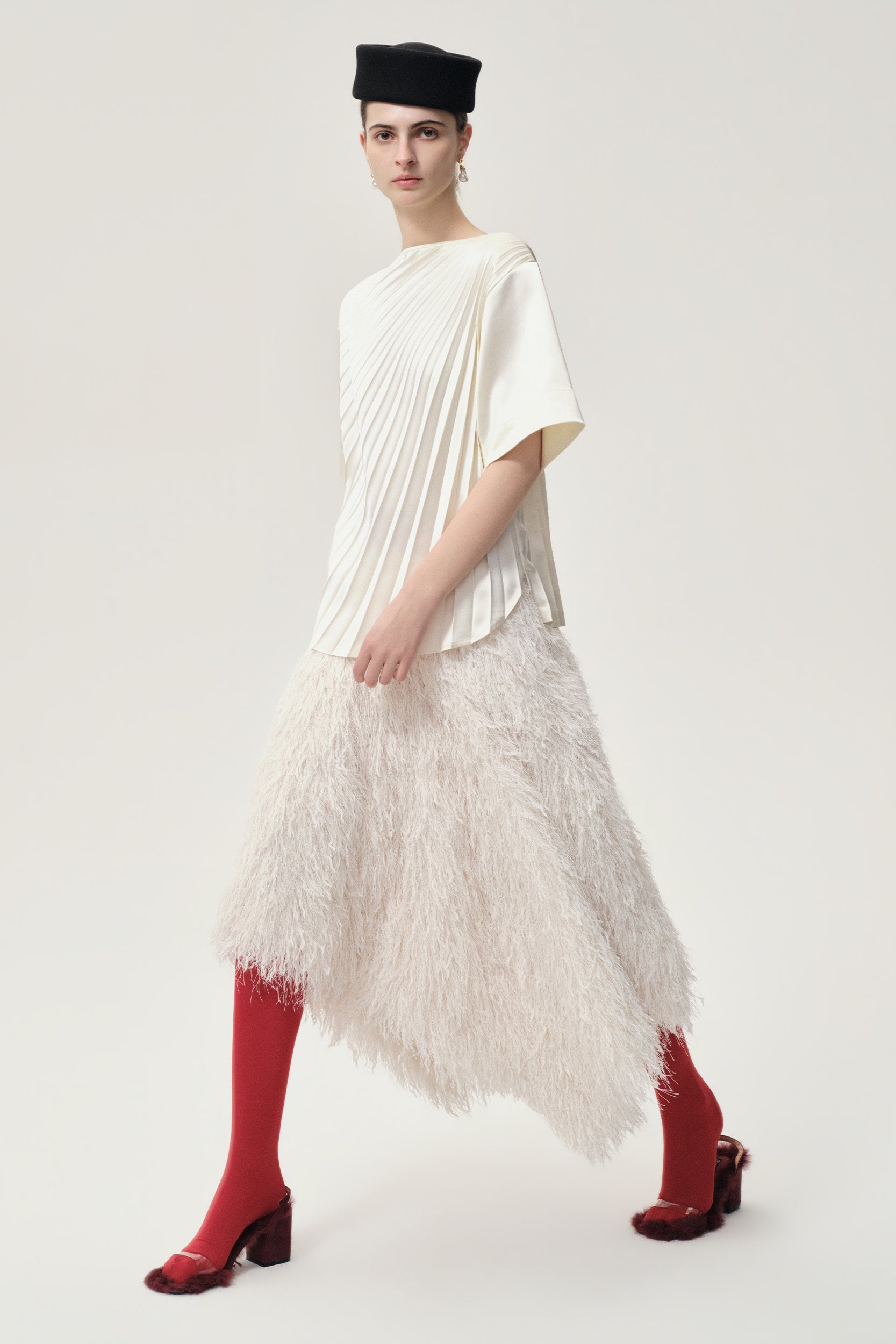 Asymmetrical Fringed Skirt Off-White