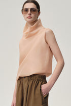Silk Organza Turtleneck Top Blush