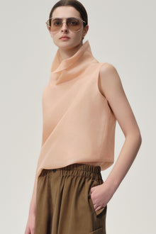Silk Organza Turtleneck Top Blush