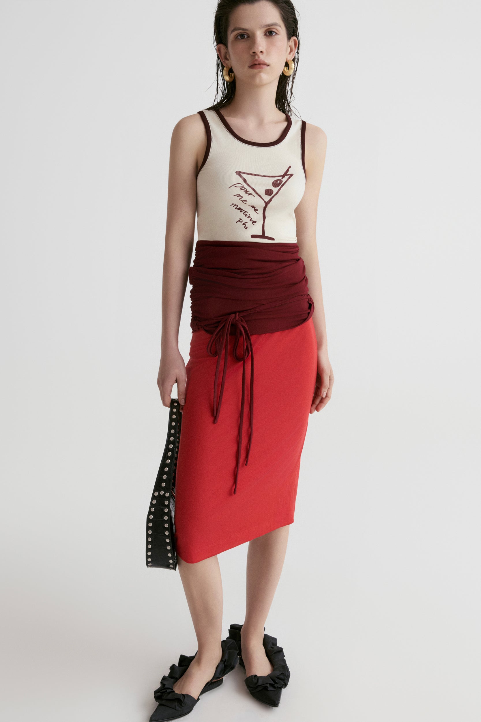 Rib Two-tone Skirt-Red